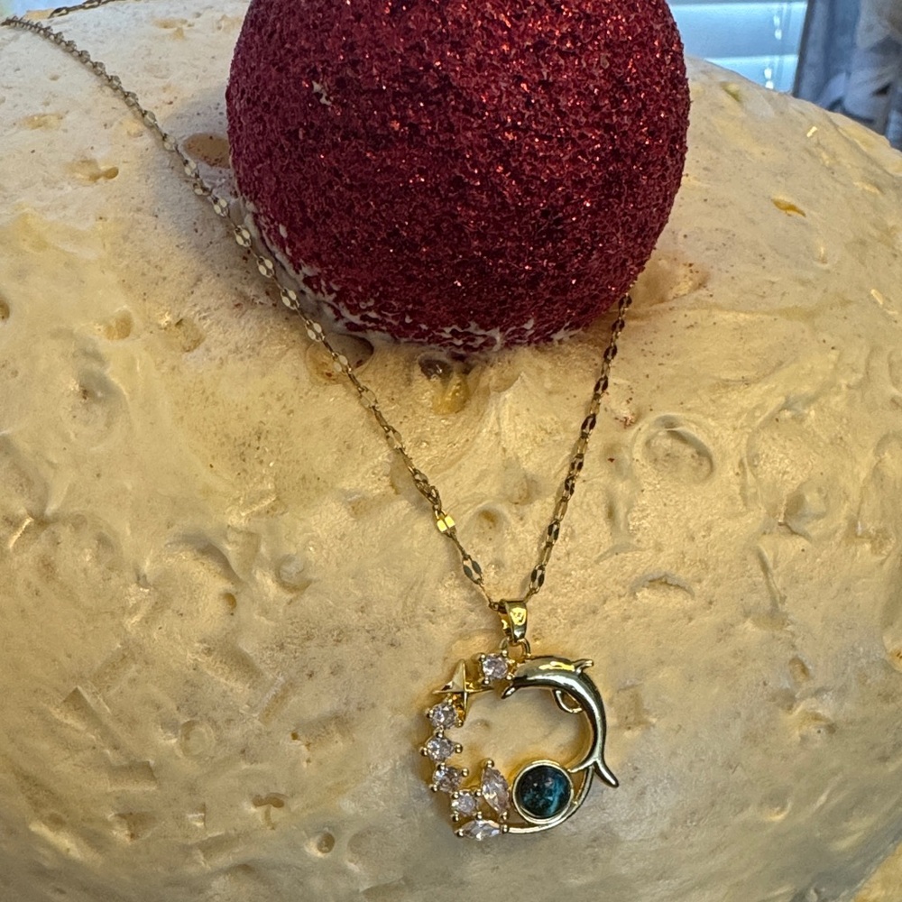 Trendy Jewels Gold Necklace with Blue and Clear Accents - Picture 1 of 2